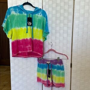 SET - Both NWT Chaser small Colorful Tie-Dye Hoodie and Shorts Set